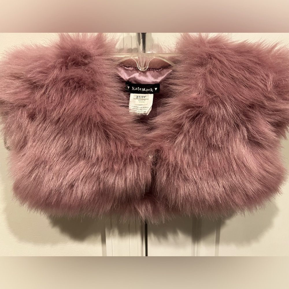 Kate Mack Girl’s 3T faux fur purple shawl. Pre-owned.